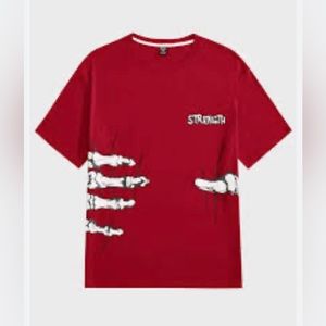 Romwe Guys Leathet & Skeleton Graphic Tee Red/white Size S